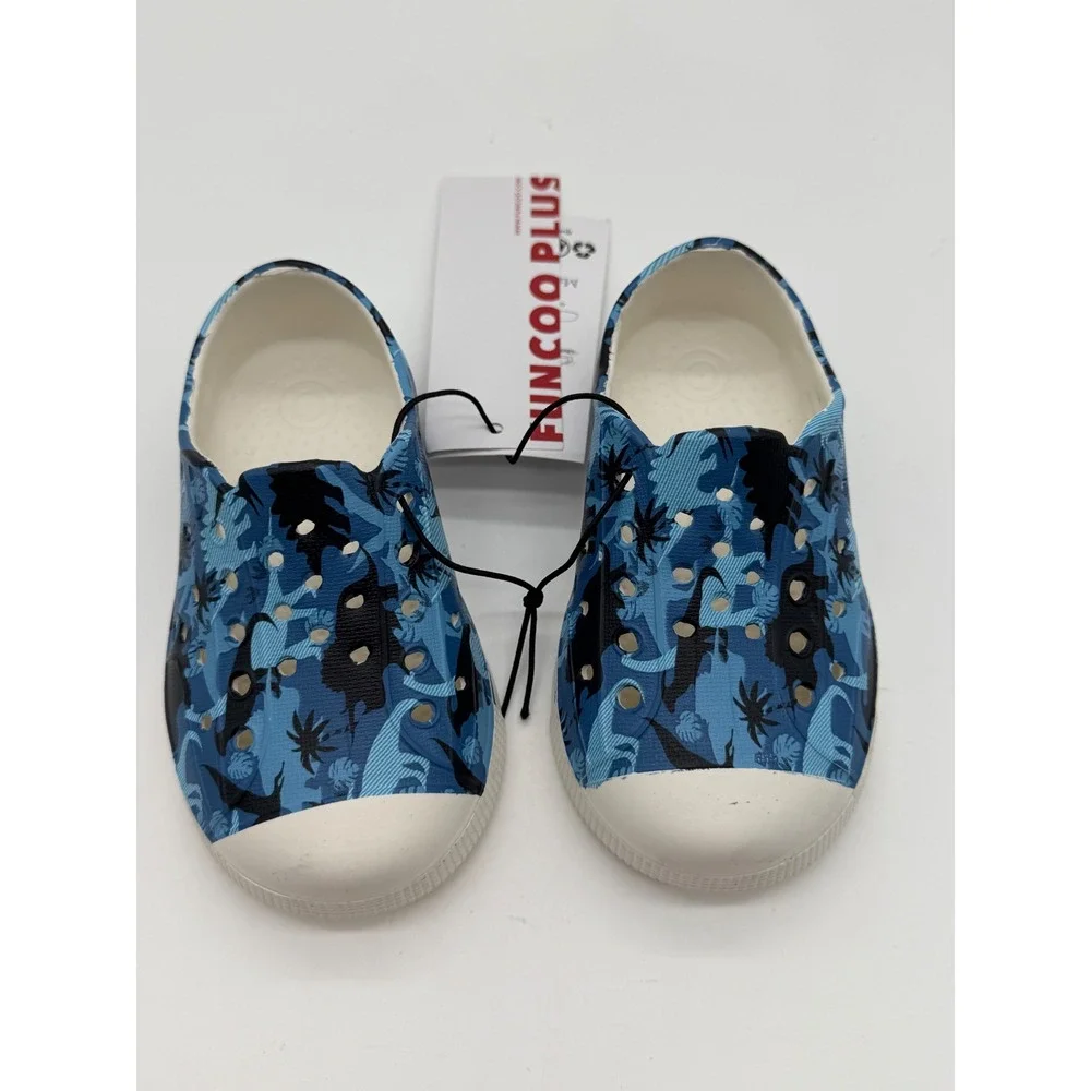 Funcoo Plus Toddler Water Shoes Blue Dinosaur Print‎ Slip On Size 6 US 22 EU